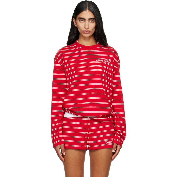 Photo: Sporty & Rich Red Signature Logo Easy Longsleeve T-shirt