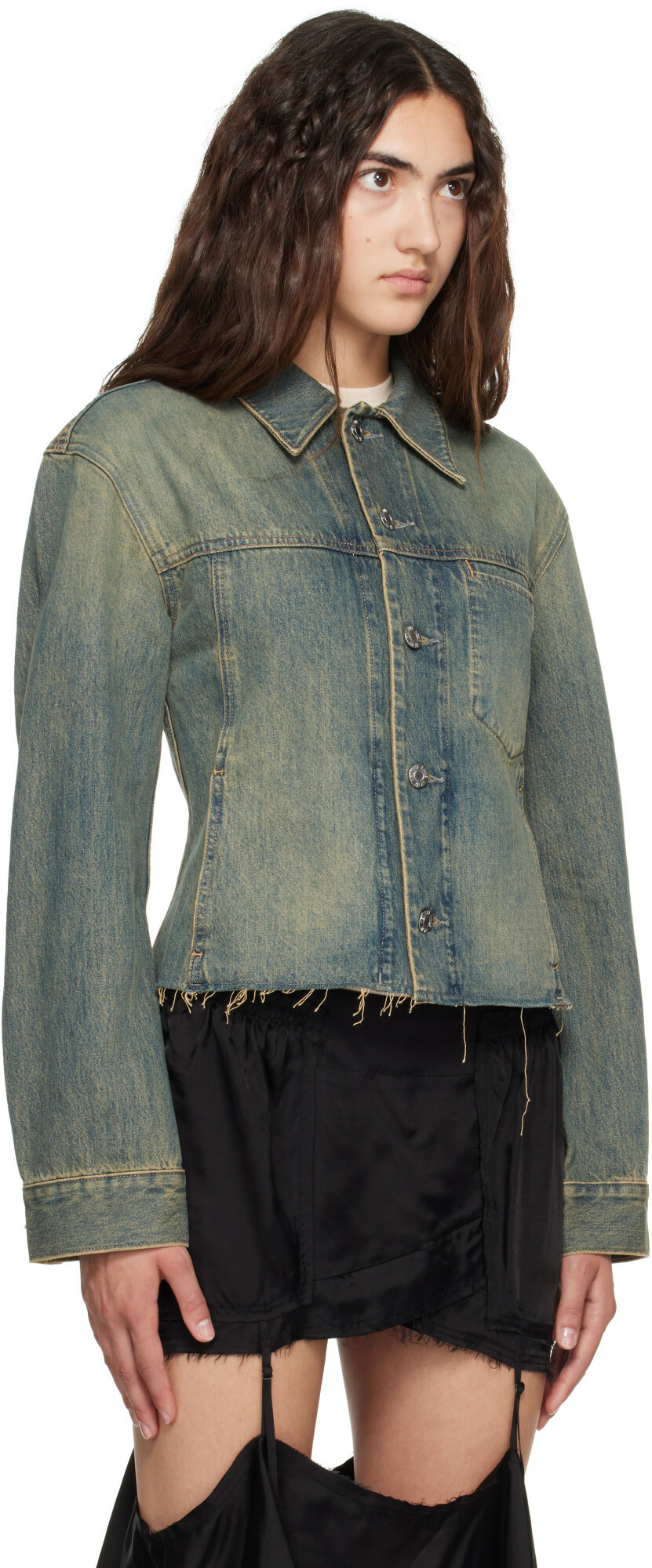 Helmut Lang Blue Raw Hem Trucker Denim Jacket