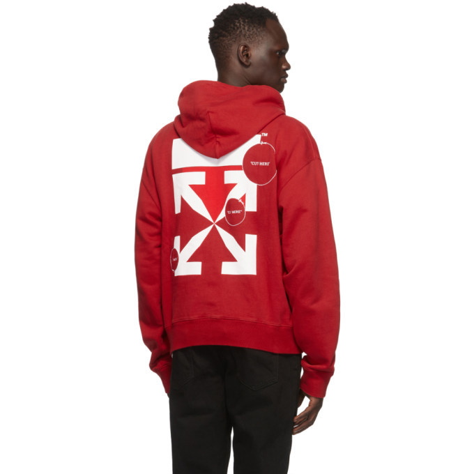 Red Cut Here Hoodie Off-White