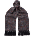 Sulka - Fringed Paisley-Print Mulberry Silk-Twill Scarf - Blue