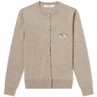 Maison Kitsuné Women's Double Fox Head Patch R-Neck Cardigan in Beige Melange