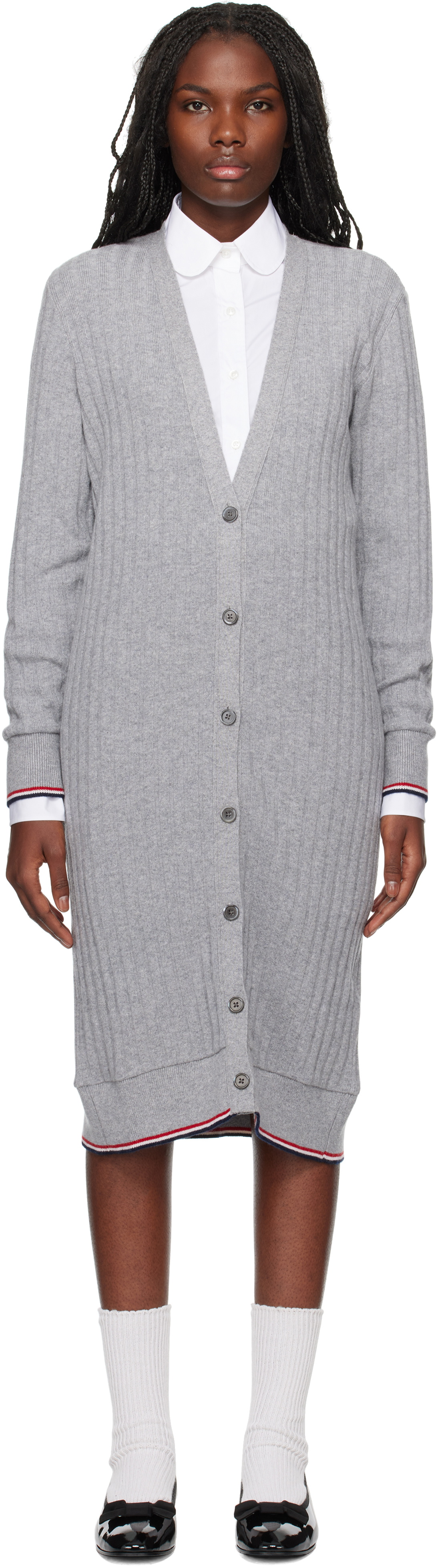 Thom Browne Gray Wide Rib Cashmere Cardigan Midi Dress Thom Browne