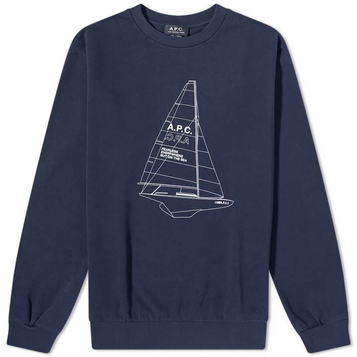 Photo: A.P.C. Men's A.P.C Nicolas Yacht Logo Crew Sweat in Dark Navy