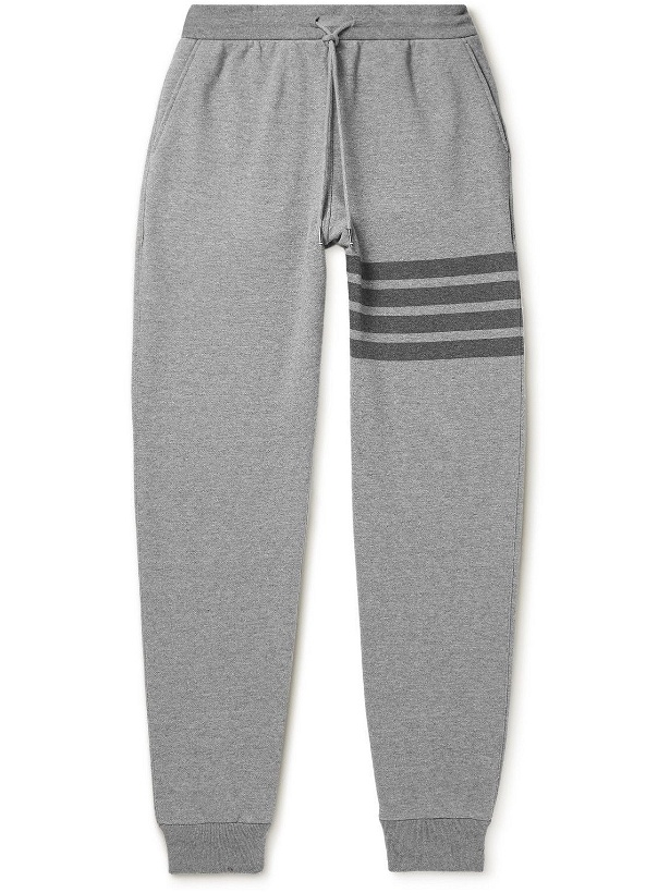 Photo: Thom Browne - Tapered Striped Cotton-Jersey Sweatpants - Gray