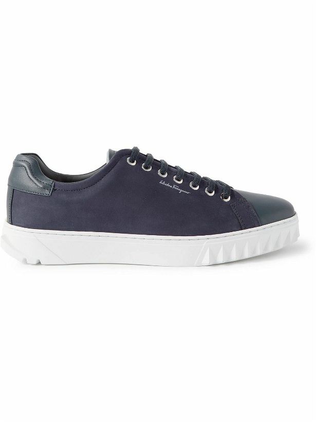 Photo: Salvatore Ferragamo - Cube Leather and Suede Sneakers - Blue