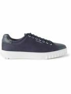 Salvatore Ferragamo - Cube Leather and Suede Sneakers - Blue