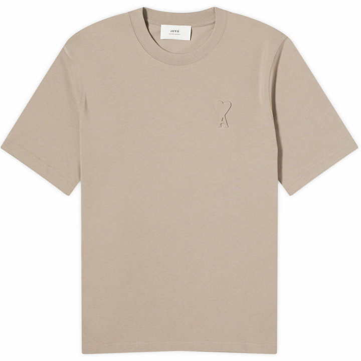 Photo: AMI Paris Men's Embossed Heart T-Shirt in Light Taupe