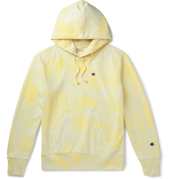 Photo: Champion - Logo-Embroidered Tie-Dyed Fleece-Back Cotton-Blend Jersey Hoodie - Yellow