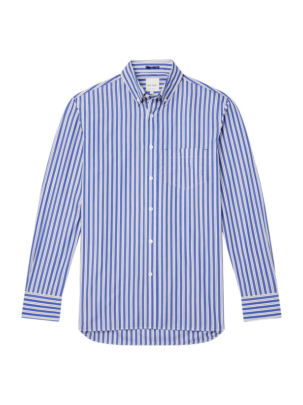 Photo: Paul Smith - Button-Down Collar Striped Cotton-Chambray Shirt - Blue