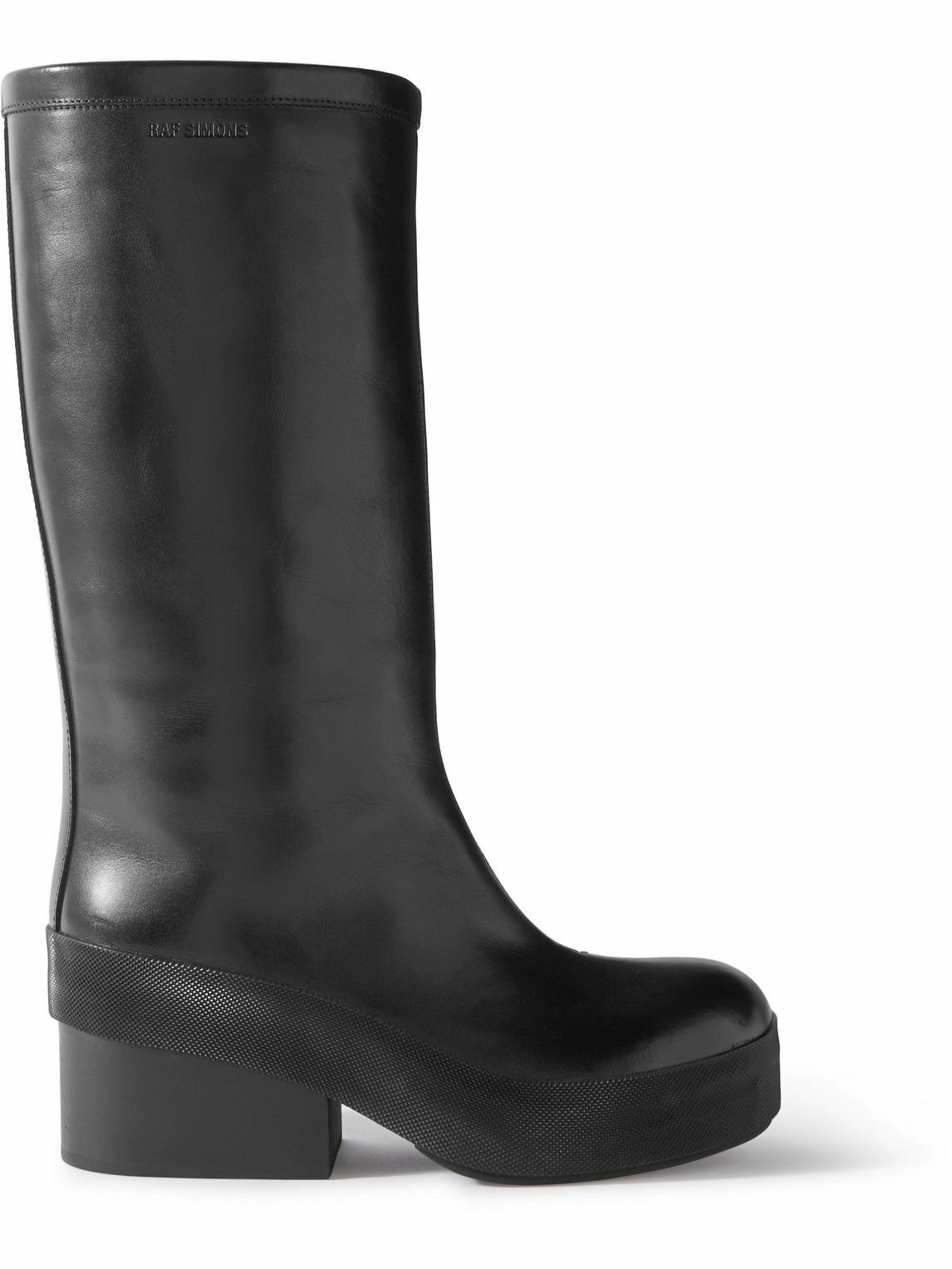 Photo: Raf Simons - Logo-Debossed Leather Boots - Black