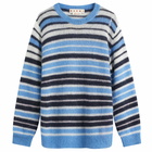 Marni Men's Stripe Mohair Crew Knit in Blue Lilac