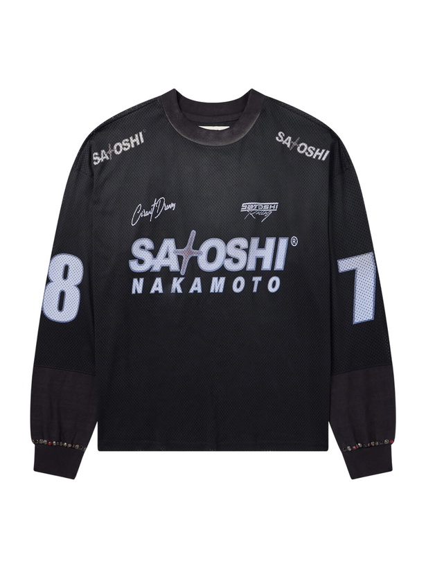 Photo: Satoshi Nakamoto - Moto Logo-Print Mesh T-Shirt - Black