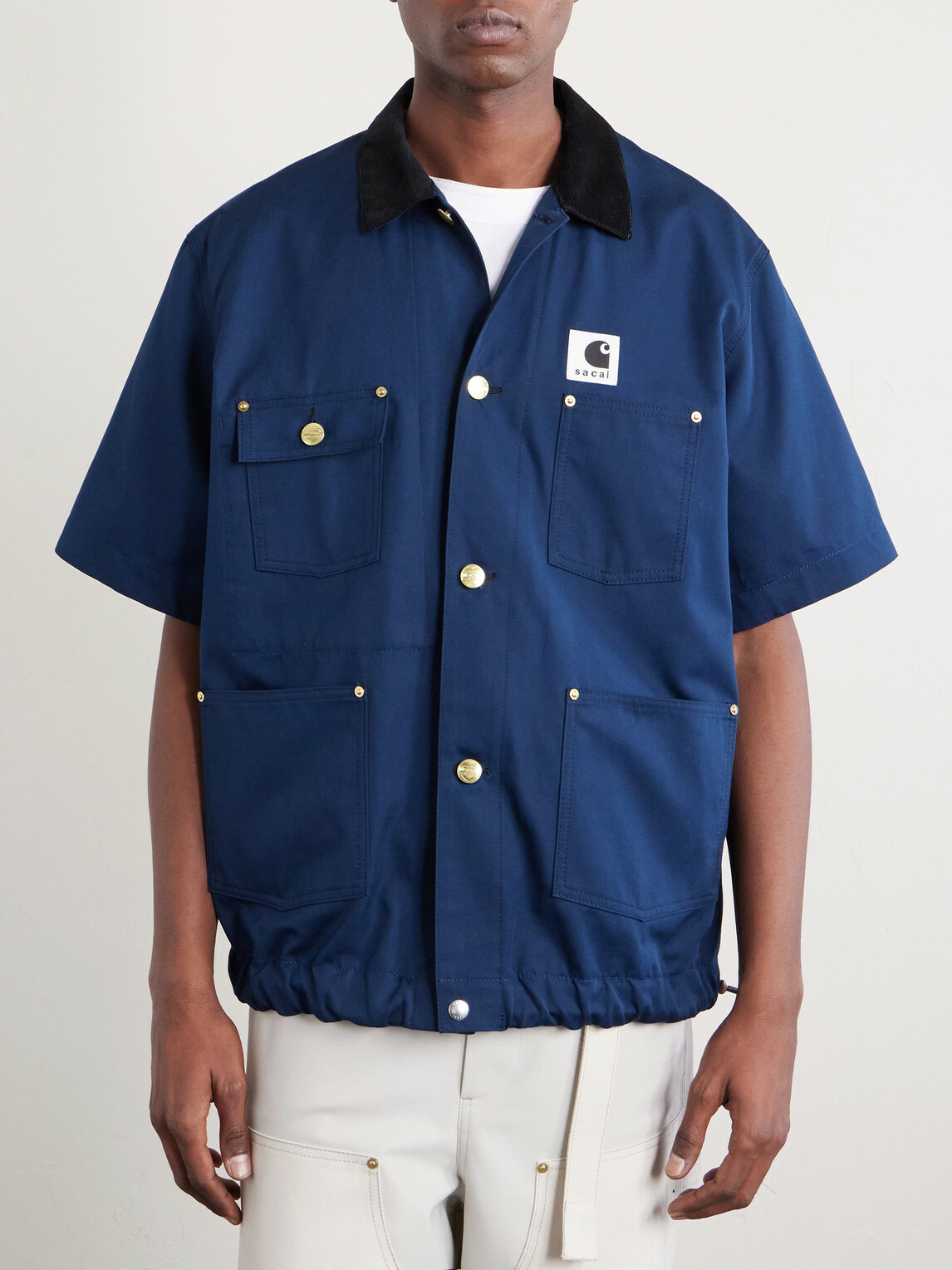 Sacai - Carhartt WIP Logo-Appliquéd Corduroy-Trimmed Cotton-Canvas Shirt - Blue