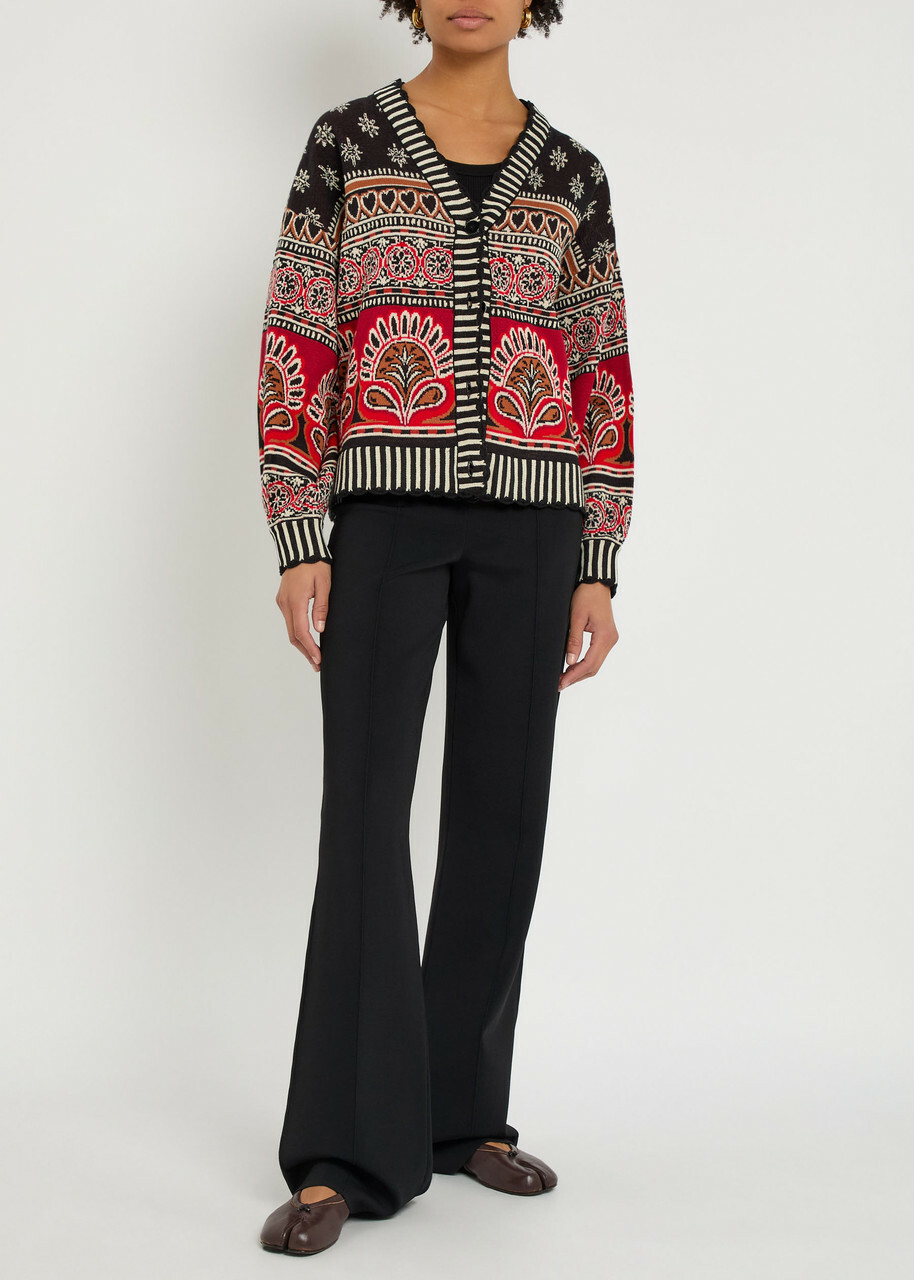 Farm Rio Ainika Groove Patterned Cotton Cardigan Multicoloured