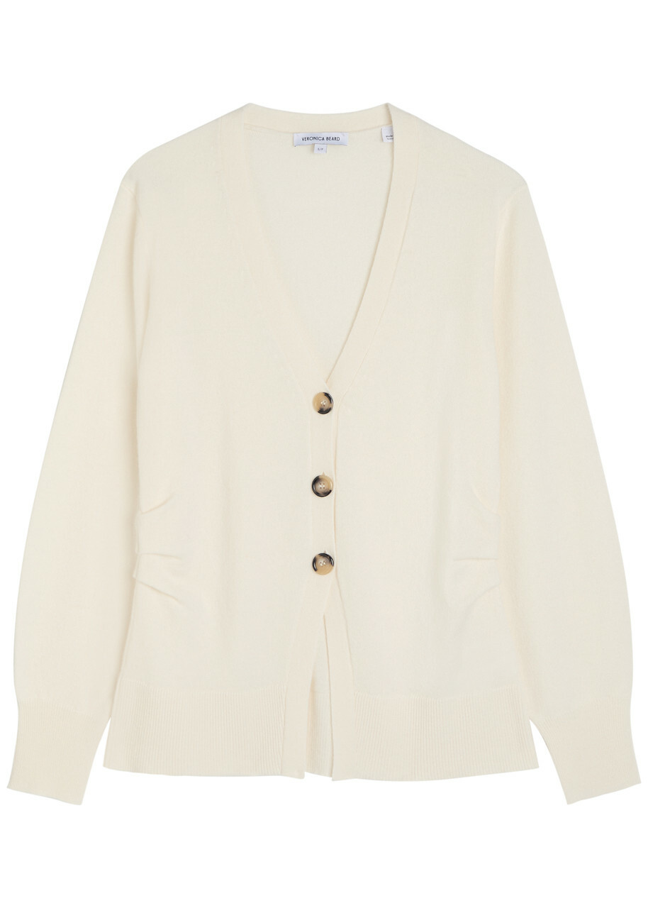 Veronica Beard Lamotte Gathered Cashmere Cardigan Ivory