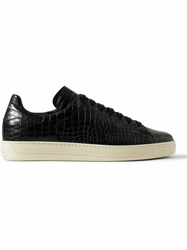 Photo: TOM FORD - Warwick Croc-Effect Leather Sneakers - Black