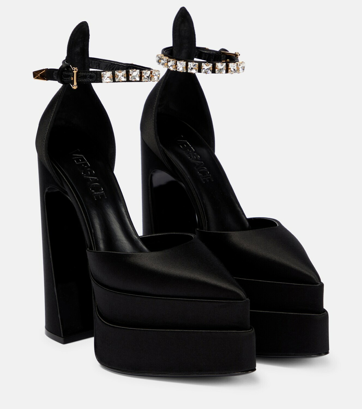 Versace - Aevitas Pointy satin platform pumps Versace