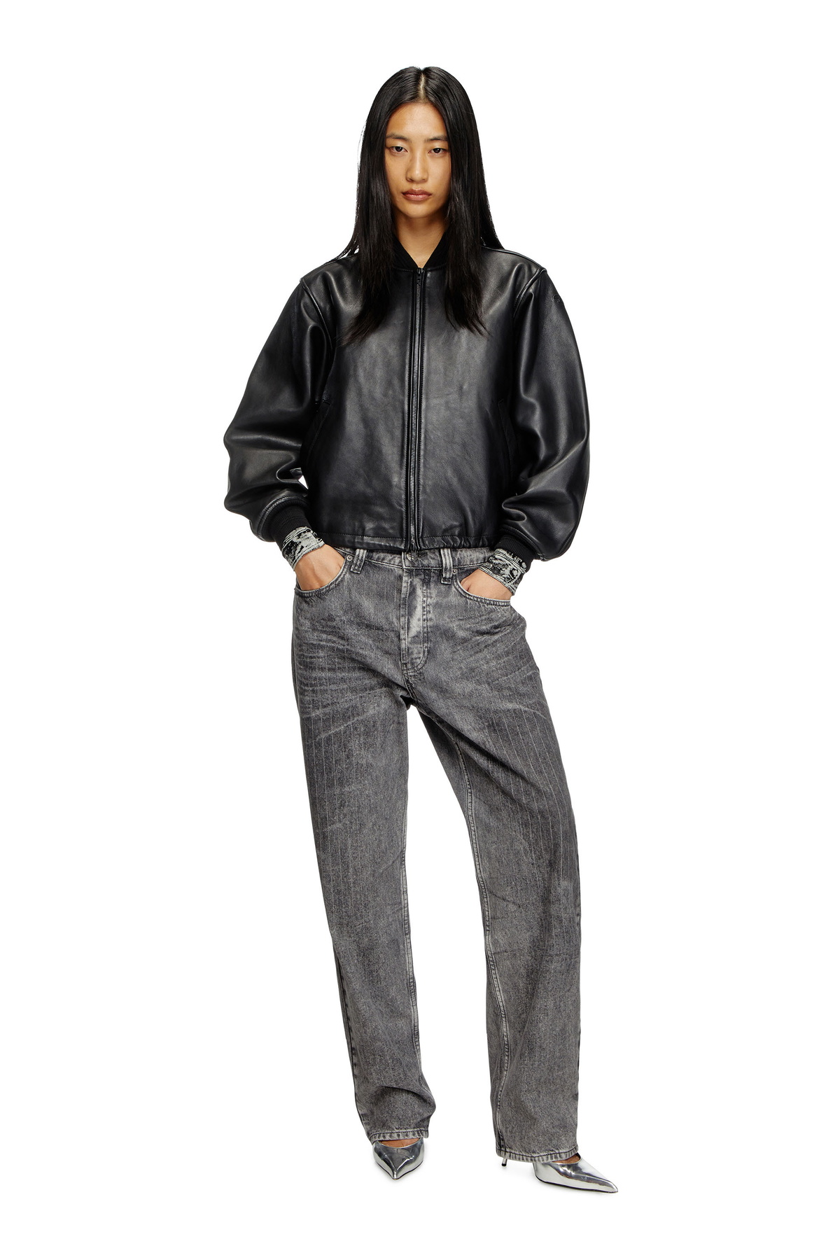 Diesel Leather bomber jacket - Leather jackets Womens in Black