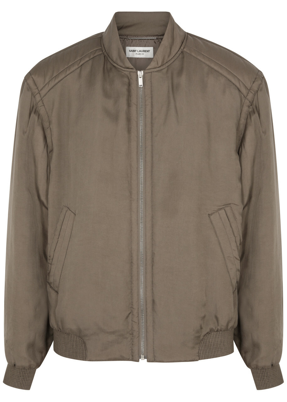Saint Laurent Teddy Washed Satin Bomber Jacket Khaki Saint Laurent