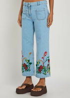 Etro Floral-embroidered Cropped Straight-leg Jeans Blue
