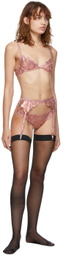 Fleur du Mal Pink Foil Lily Embroidery Garter Belt