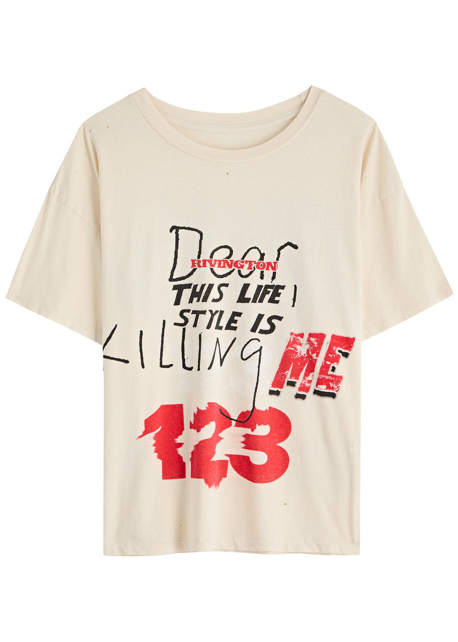 Rivington Roi Rebis Killing Me Printed Cotton T-shirt Cream