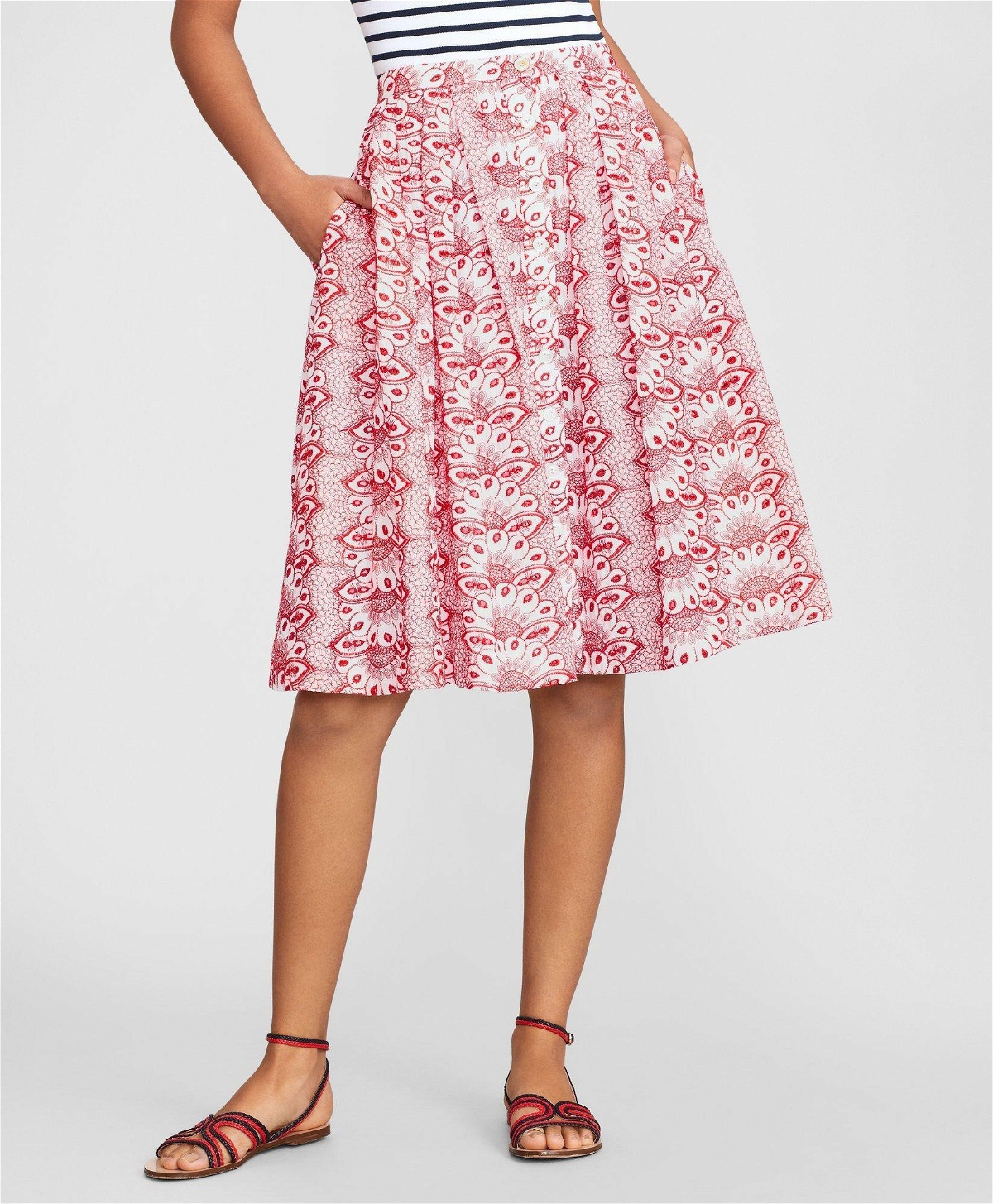 Photo: Brooks Brothers Women's Cotton Eyelet Pleated Skirt | Red/White