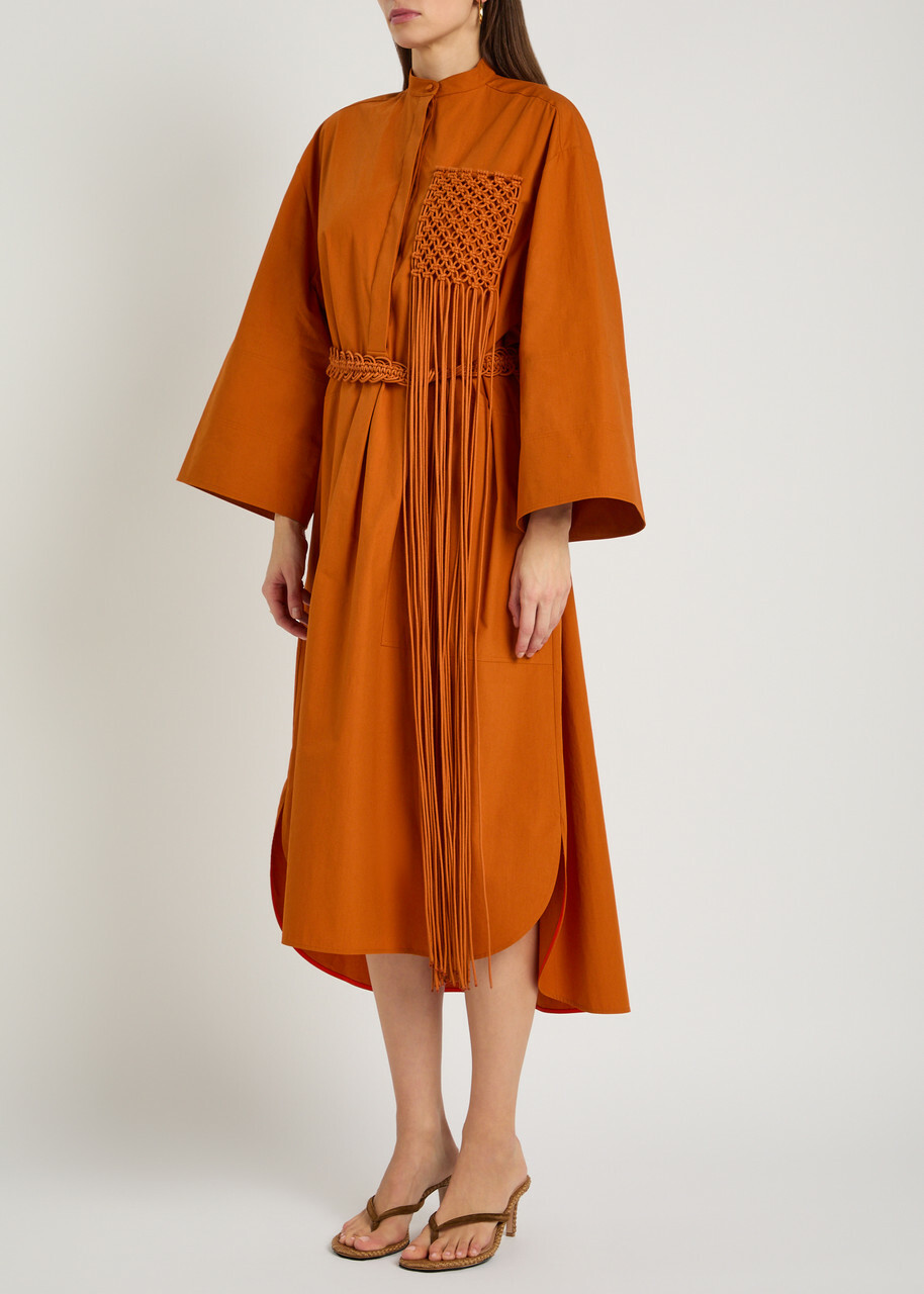 Roksanda Poska Belted Cotton-poplin Midi Dress Orange