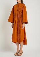 Roksanda Poska Belted Cotton-poplin Midi Dress Orange