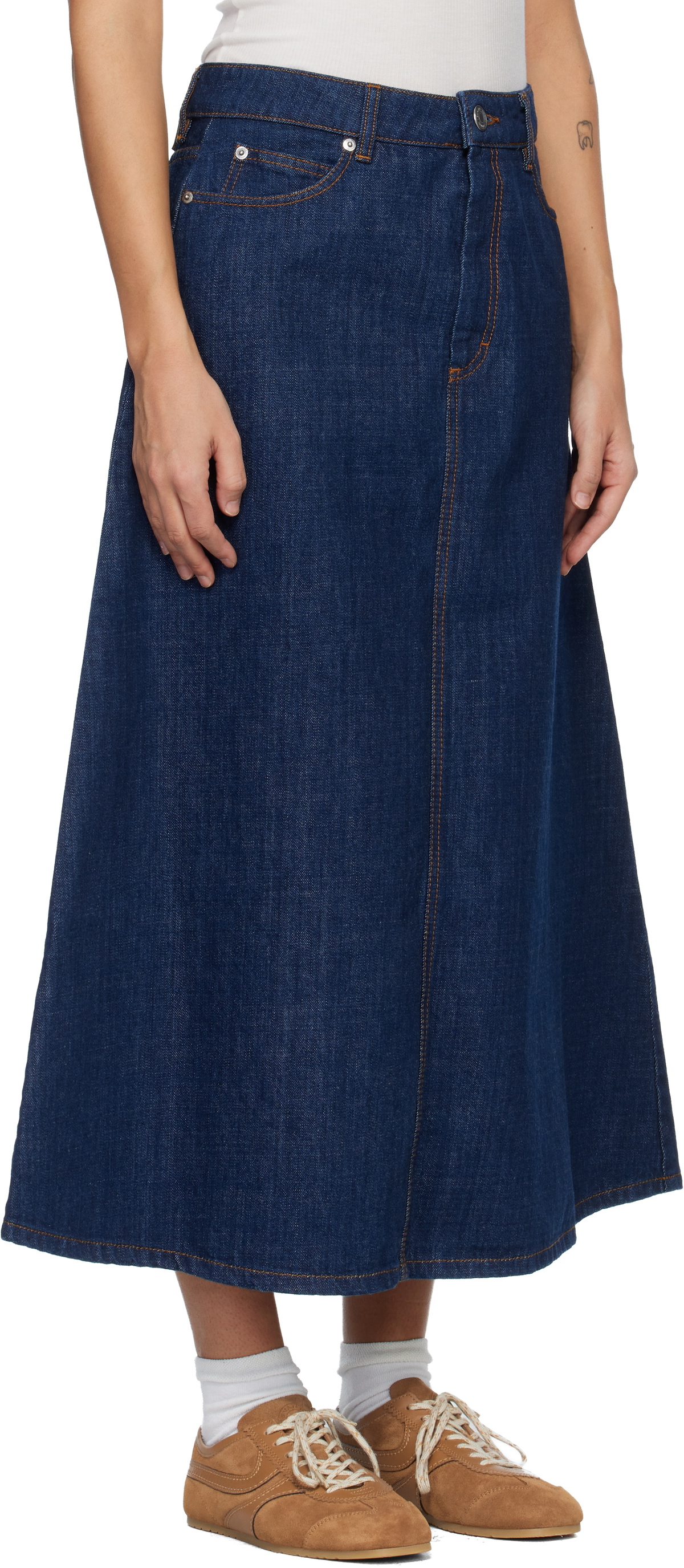AMI Paris Blue Cotton Denim Maxi Skirt