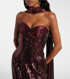 Elie Saab Scarf-detail sequined gown