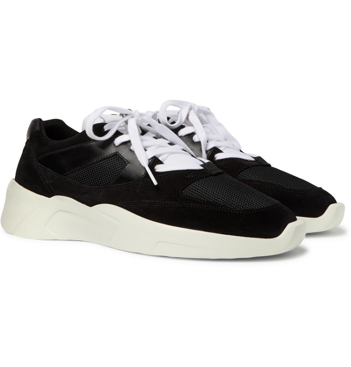 Photo: Fear of God Essentials - Leather-Trimmed Suede and Mesh Sneakers - Black