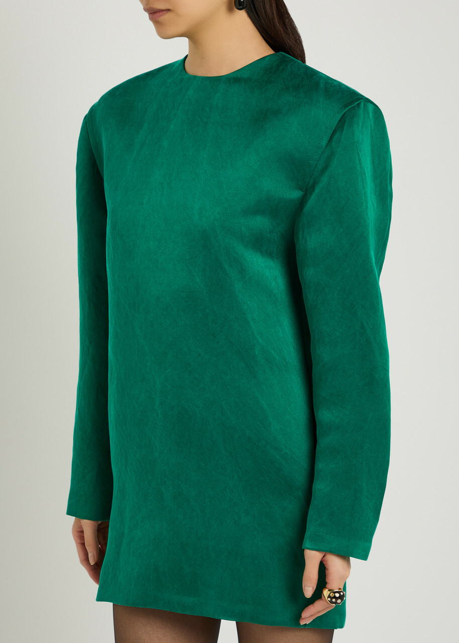 Saint Laurent Brushed Silk Mini Dress Green