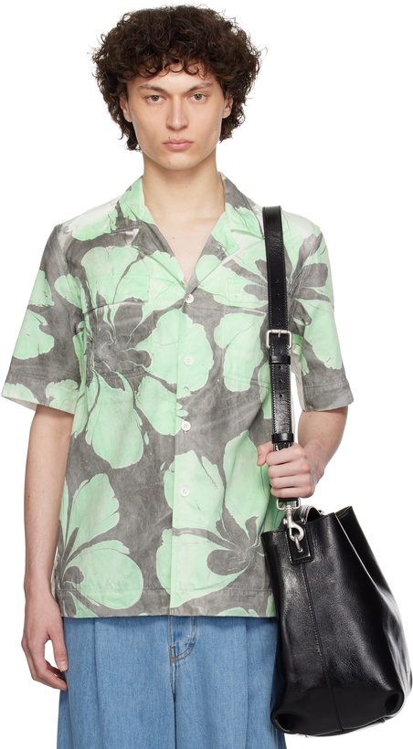 Photo: Dries Van Noten Green & White Hand-Dyed Floral Shirt