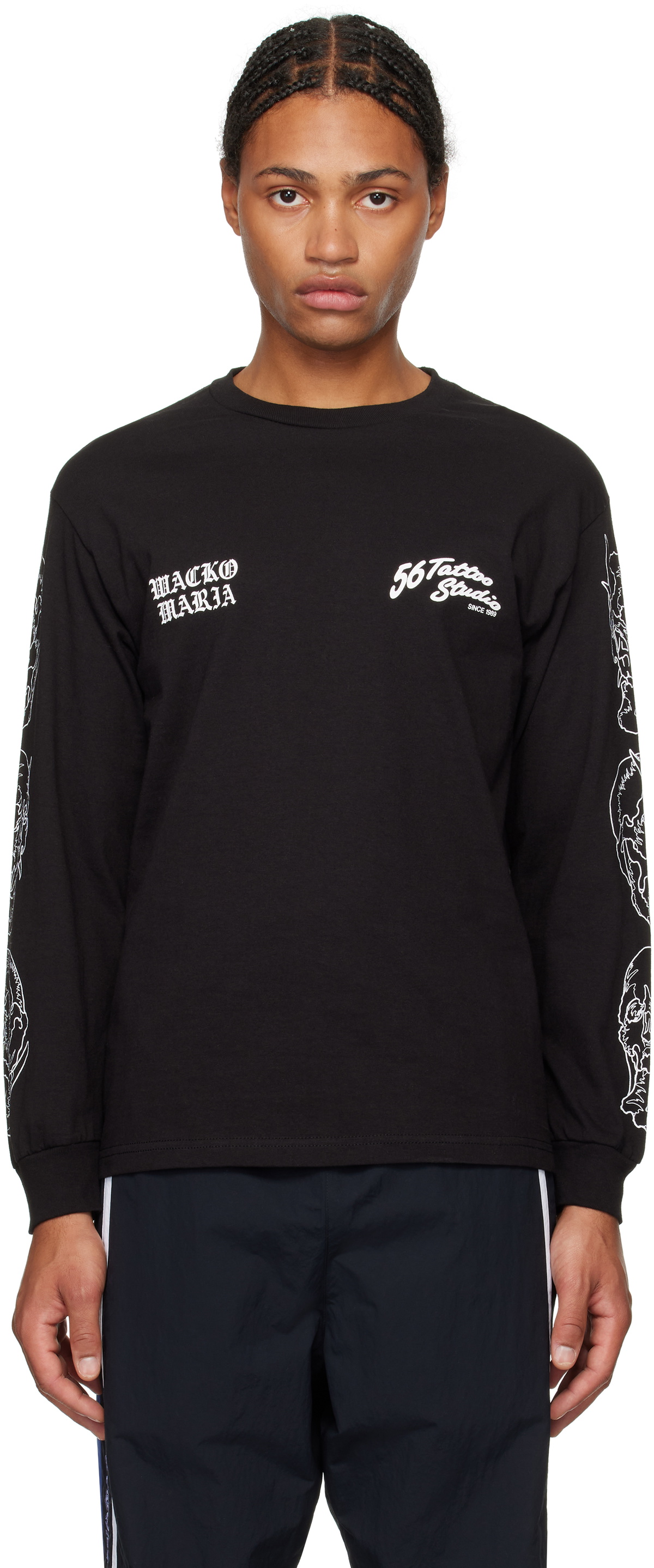 WACKO MARIA Black 56 Tattoo Studio Edition Crew Neck Long Sleeve T-shirt