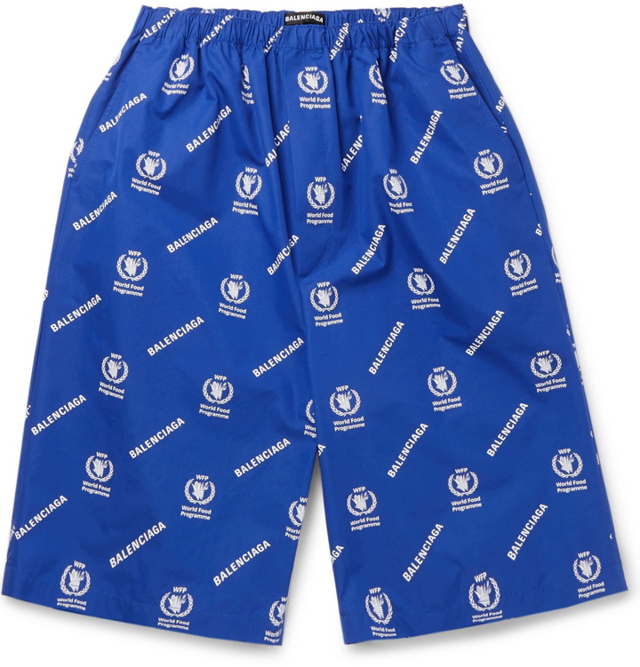 Photo: Balenciaga - World Food Programme Oversized Logo-Print Cotton Shorts - Blue