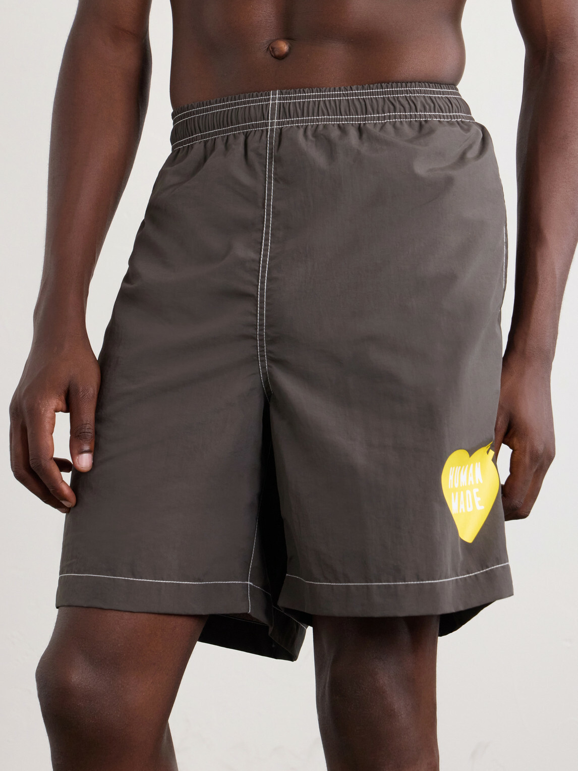 Human Made - Straight-Leg Mid-Length Logo-Print Swim Shorts - Brown