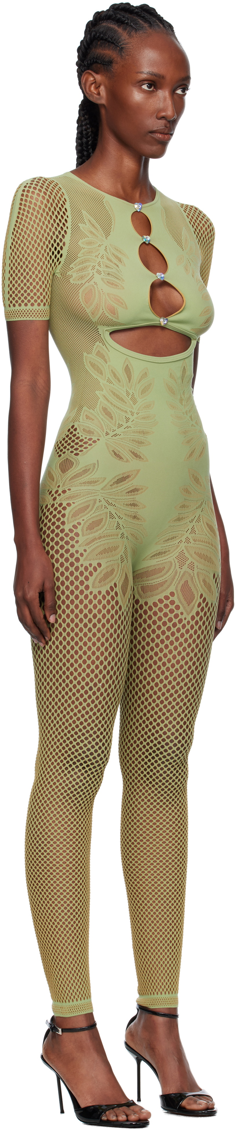 Poster Girl Green Dinero Leaves Cut Out Playsuit Jumpsuit