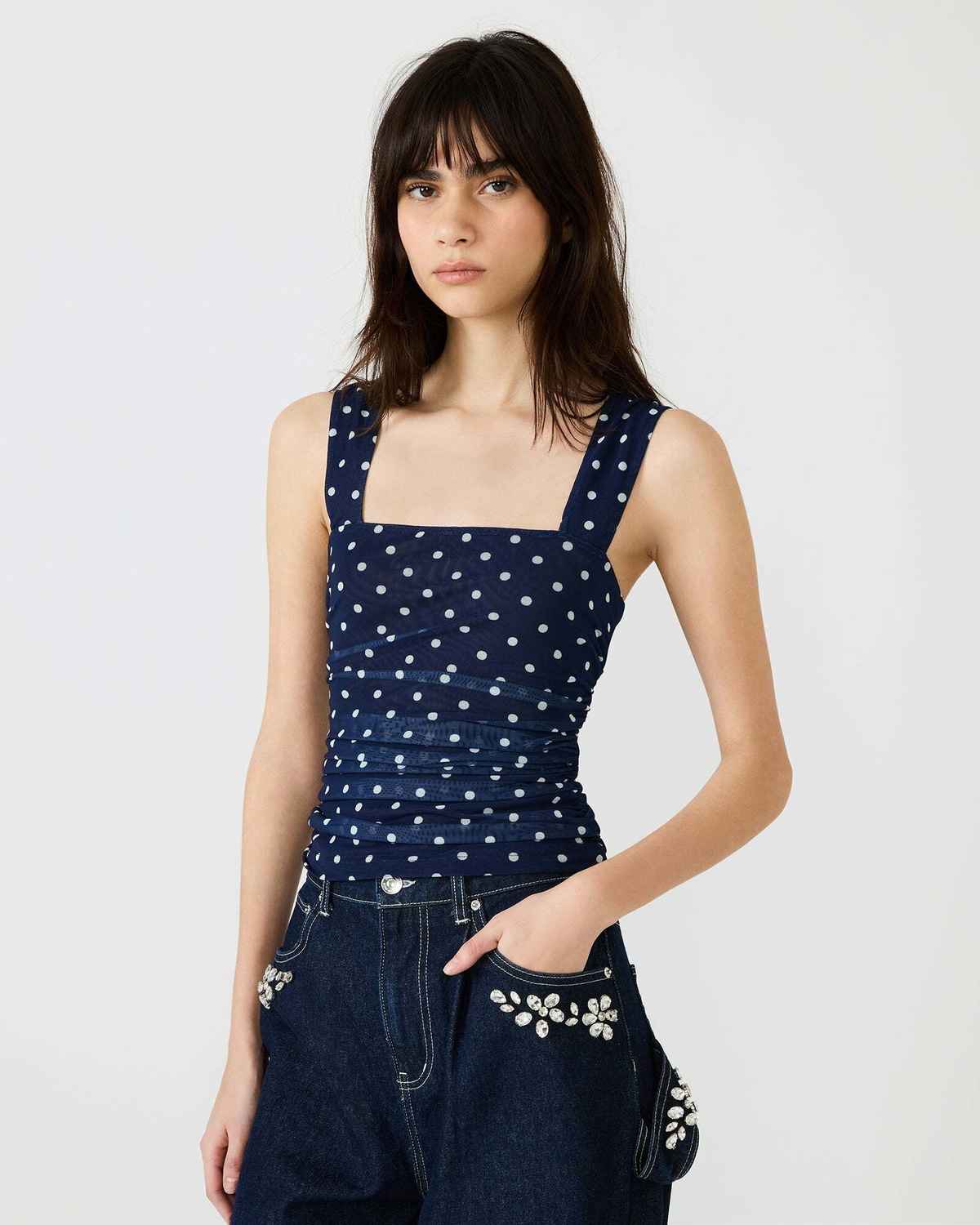 Steve Madden Rorry Polka Dot Knit Top in Blue Exotic