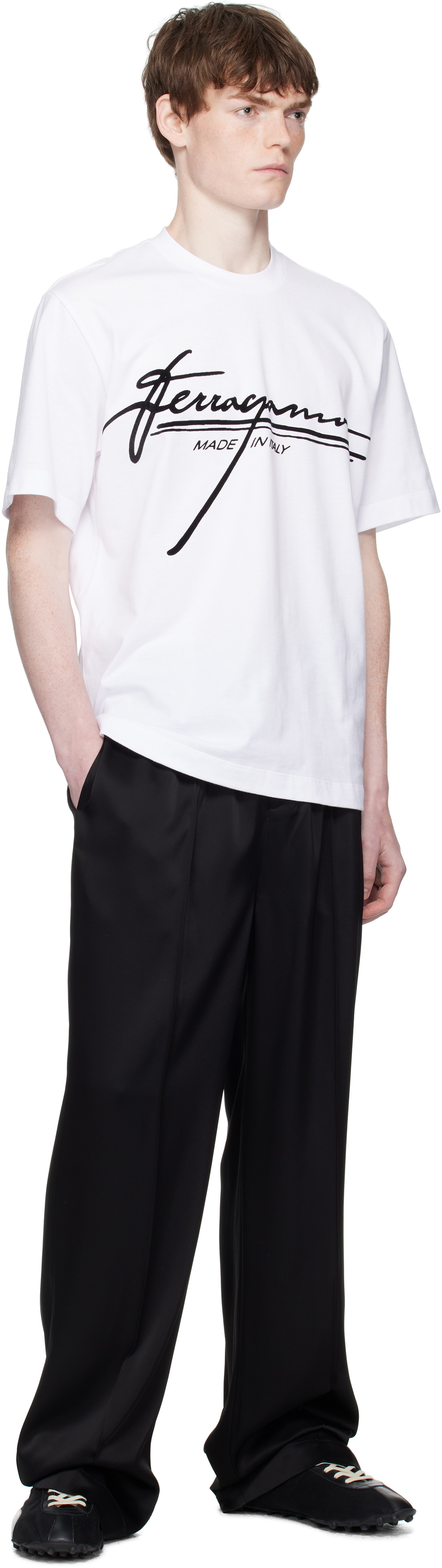 Ferragamo White Crew Neck Printed Signature T-shirt
