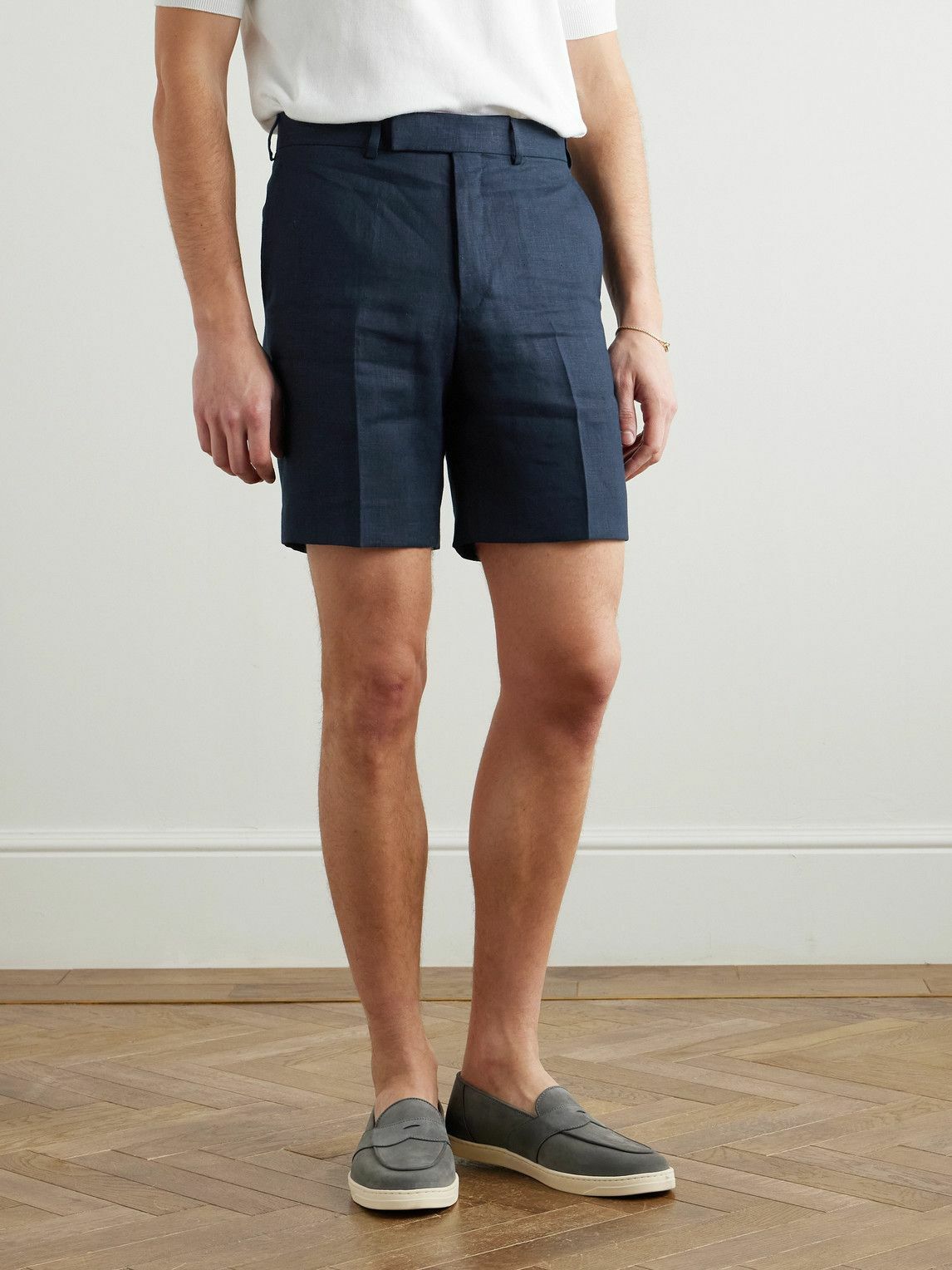 Kingsman - Slim-Fit Straight-Leg Linen Shorts - Blue