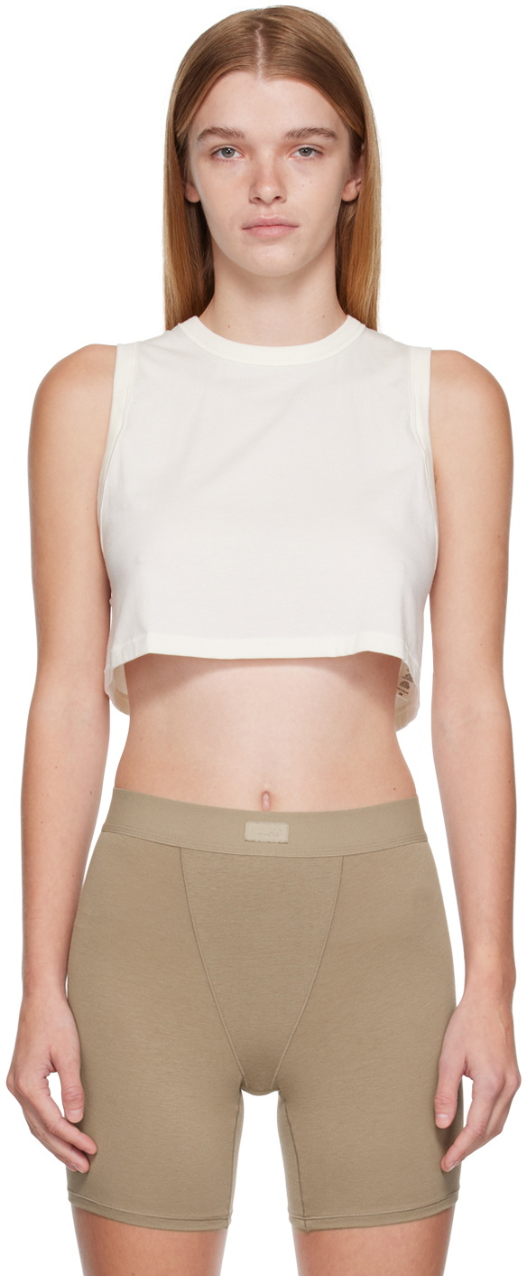 Skims Cotton Collection Cropped Ribbed Cotton-blend Jersey Tank in