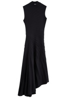 Alaïa Asymmetric Ribbed Wool Midi Dress Black