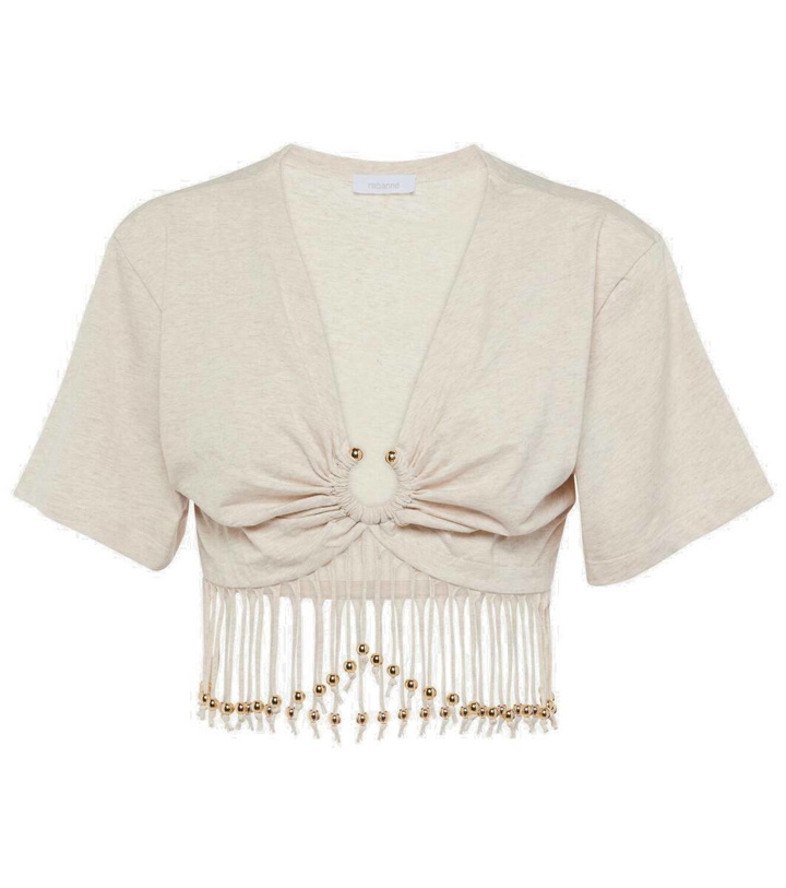 Photo: Rabanne Fringed beaded cotton jersey crop top