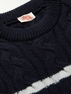 Armor Lux - Logo-Appliquéd Striped Cable-Knit Wool-Blend Sweater - Blue
