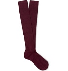 Charvet - Ribbed Cashmere, Wool and Silk-Blend Over-the-Calf Socks - Burgundy