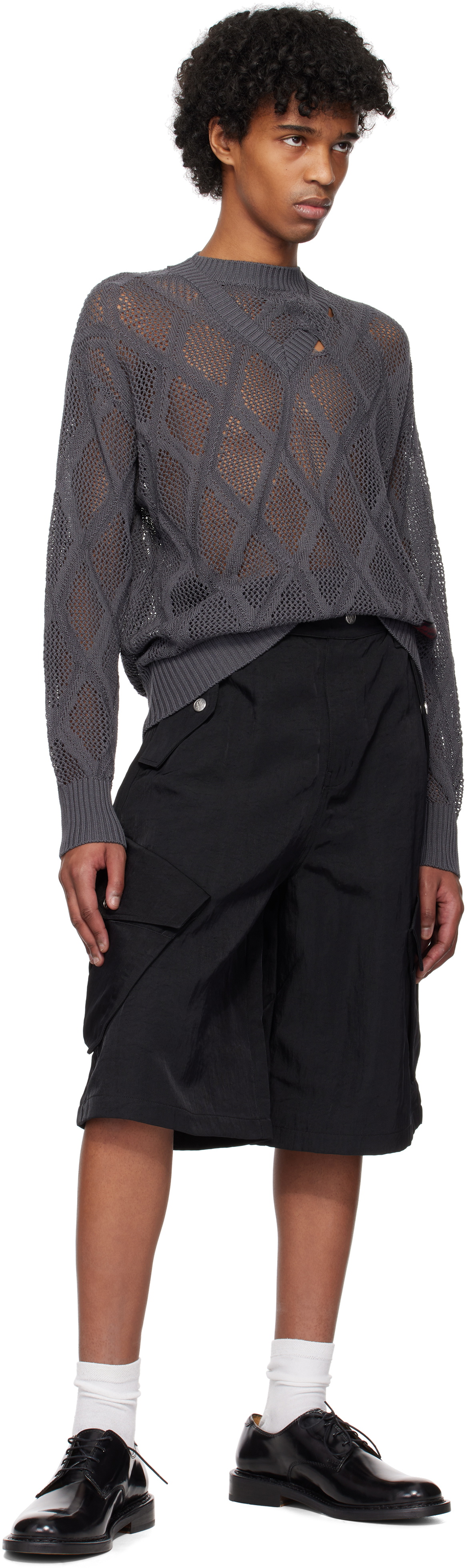 NULLUS Gray Deconstructed Logenze Knitted Sweater