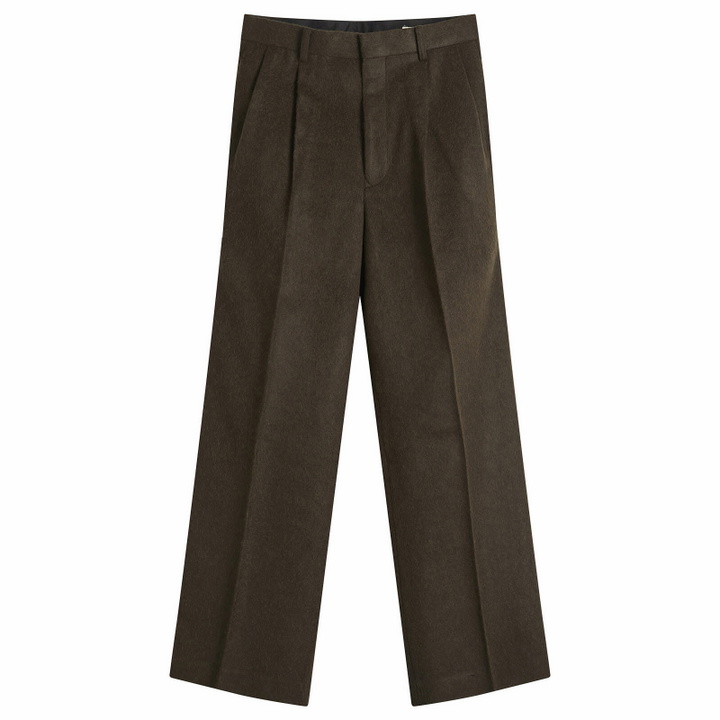 Photo: Auralee Women's Flannel Two-Tuck Trousers in Dark Brown