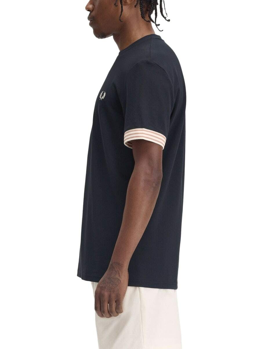 Tシャツ・カットソー FRED PERRY T-SHIRT WITH STRIPED MANIHE BORDER Fred Perry T-shirt With Striped Manihe Border Fred Perry