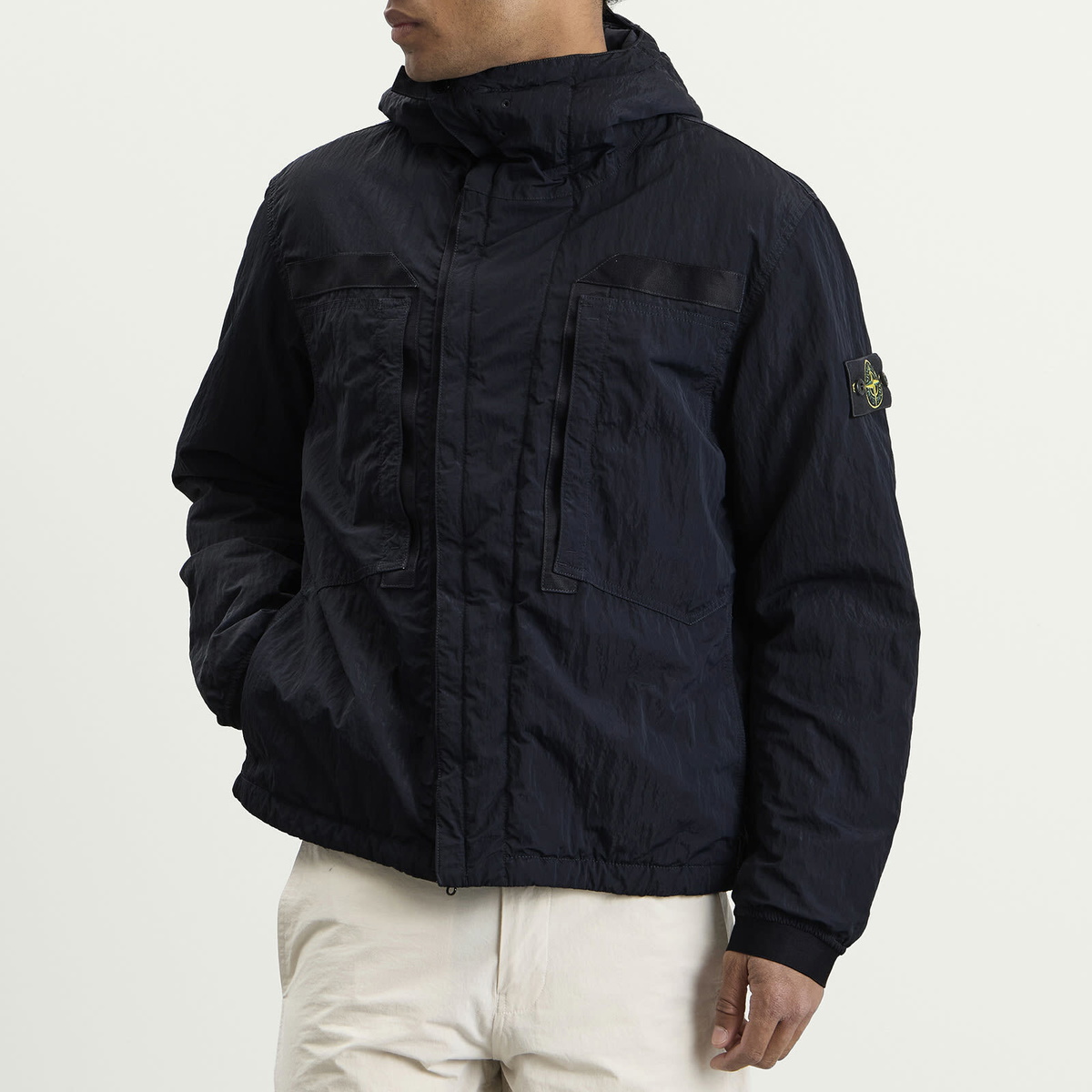 Stone Island Men's Warp Rib Nylon-TC Hooded Jacket in Navy Blue